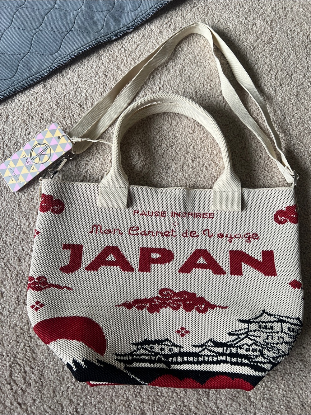 Japan Graphic Canvas Tote Bag in Cream & Red